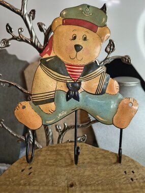 Metal Sailor Bear 3 Hook Wall Decor